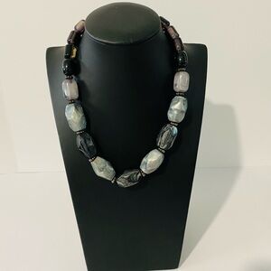 New York Signed Chunky Black & Gray Breaded Necklace.